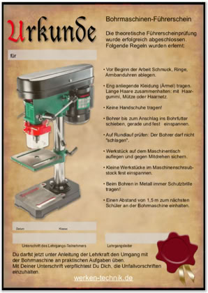 PDF-Urkunde Bohrmaschinen-Führerschein