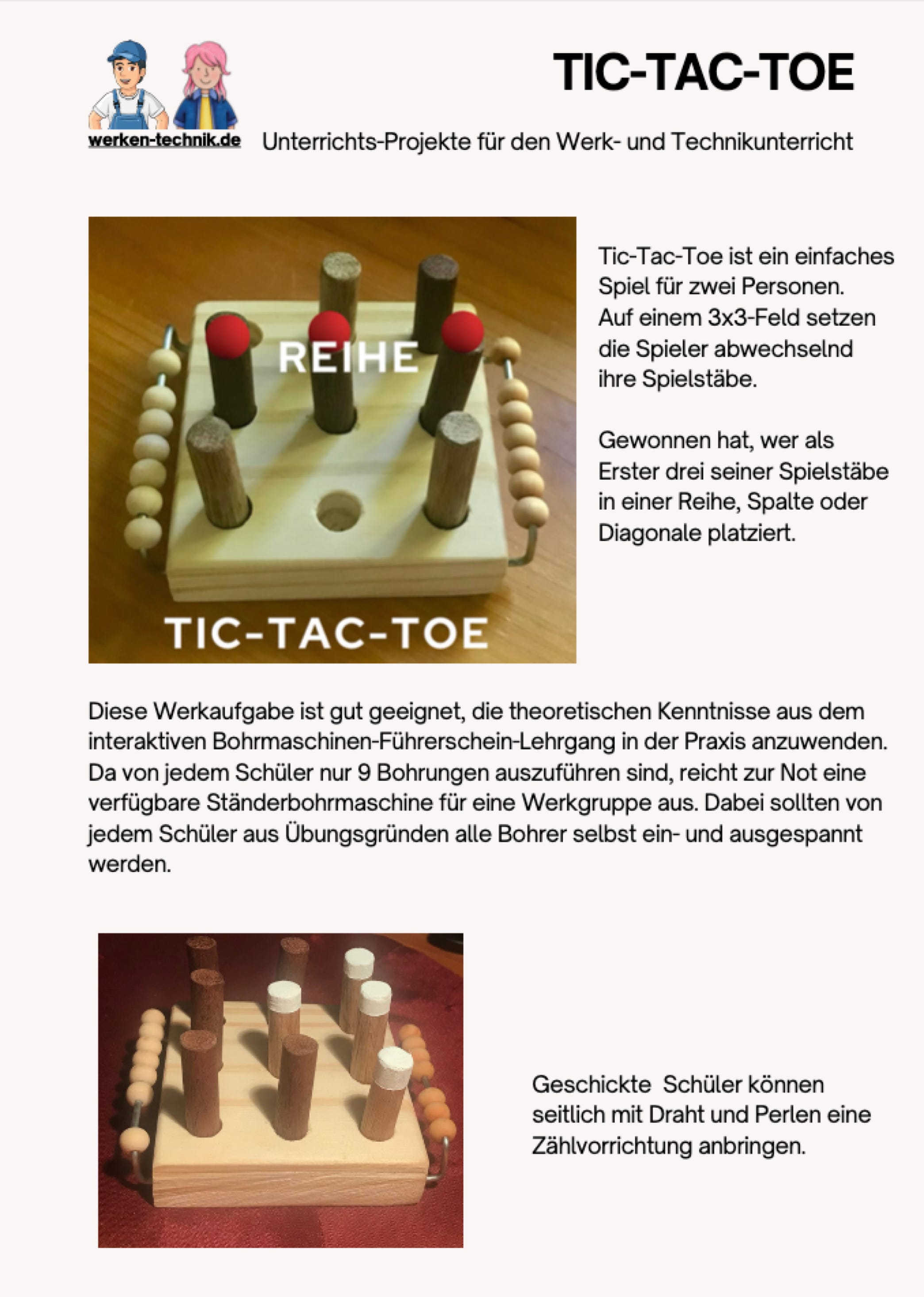 kostenlose PDF-Bauanleitung für ein TIC-TAC-TOE-Spiel 