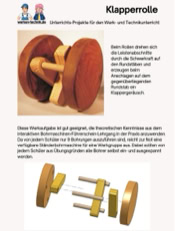 Abbildung einer Klapperrolle mit Holzrädern und Metallstangen, daneben Text in deutscher Sprache.