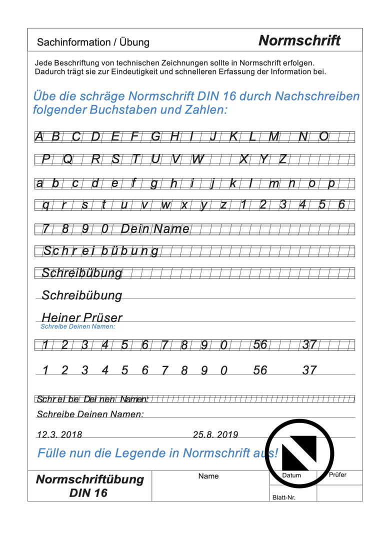 Normschrift Übung