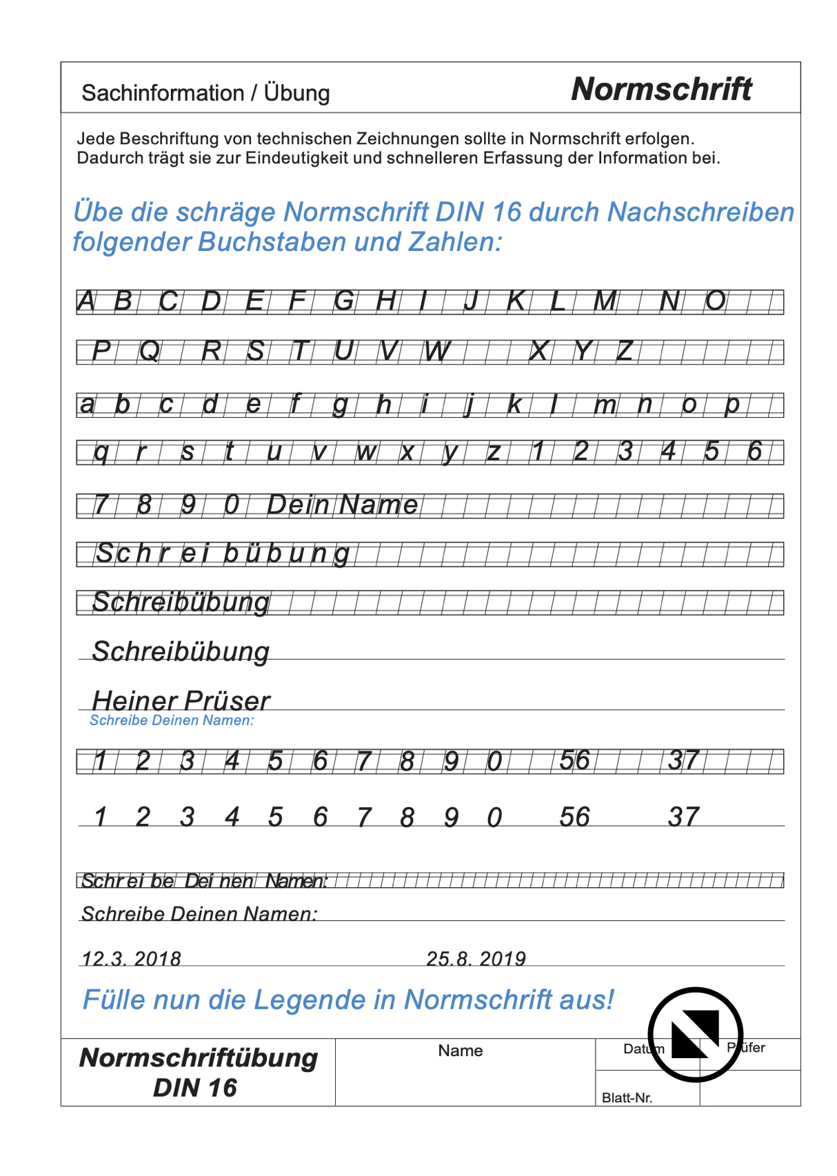 Normschrift Übung