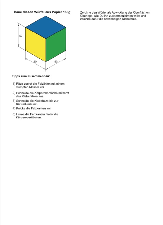 Würfel als Beispielkörper für Technisches >Zeichnen