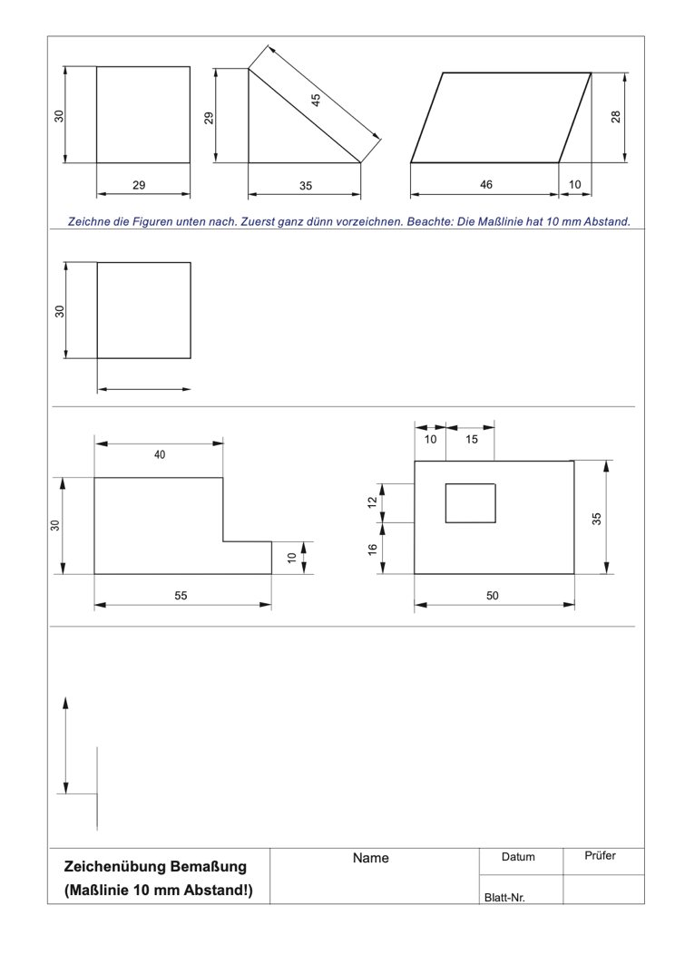 Zeichenübung Bemaßung