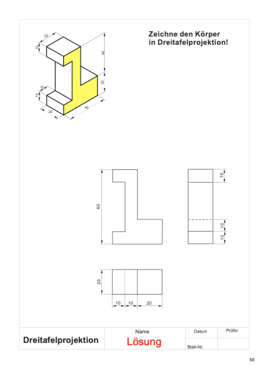 Zeichen&uuml;bung 3-Tafel-Projektion