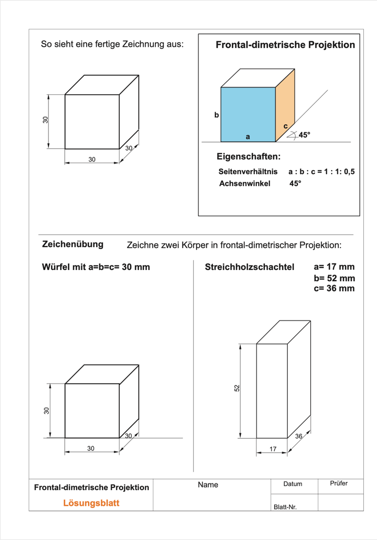 L&ouml;sung Zeichen&uuml;bung frontal-dimetrisch