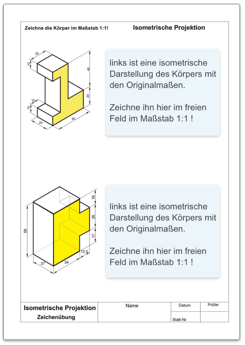 Arbeitsblatt Zeichen&uuml;bung Isometrie