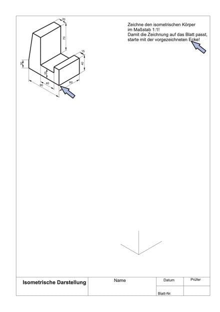 Arbeitsblatt Zeichen&uuml;bung frontal-dimetrische Projektion