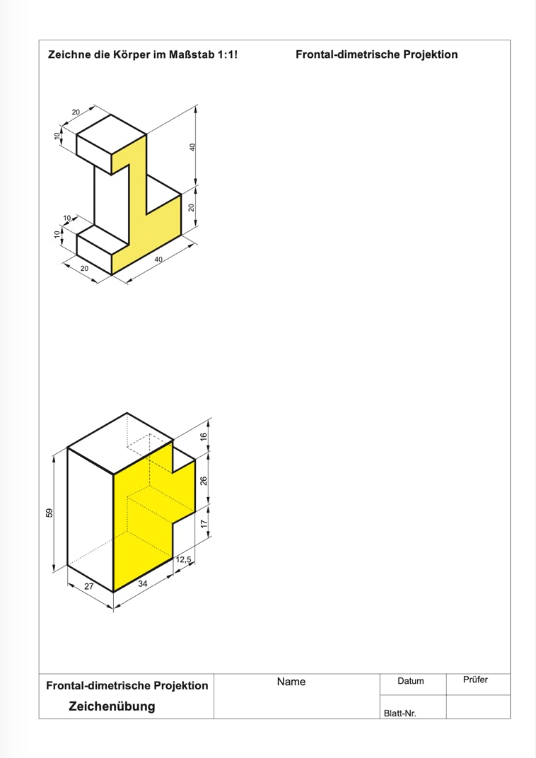 Zeichen&uuml;bung frontal-dimetrisch