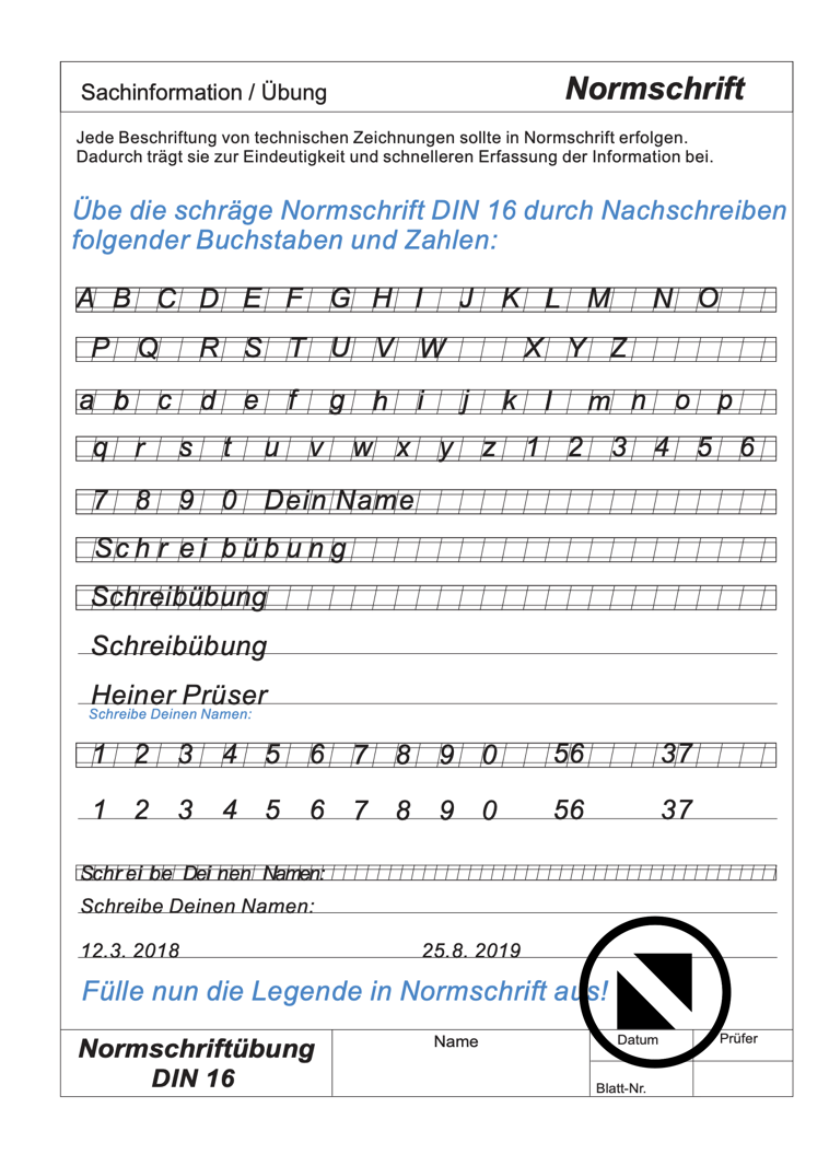 Normschrift &Uuml;bung