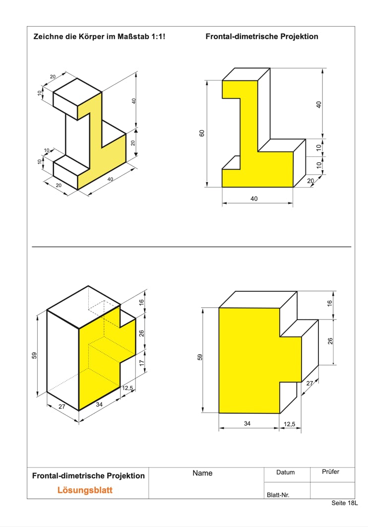 L&ouml;sung Zeichen&uuml;bung frontal-dimetrisch