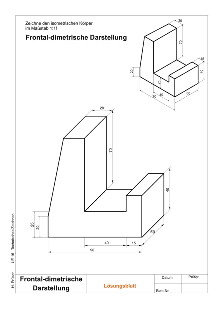 L&ouml;sung Zeichen&uuml;bung frontal-dimetrisch