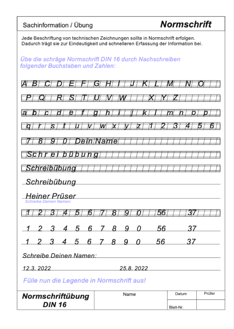 Normschrift &Uuml;bung