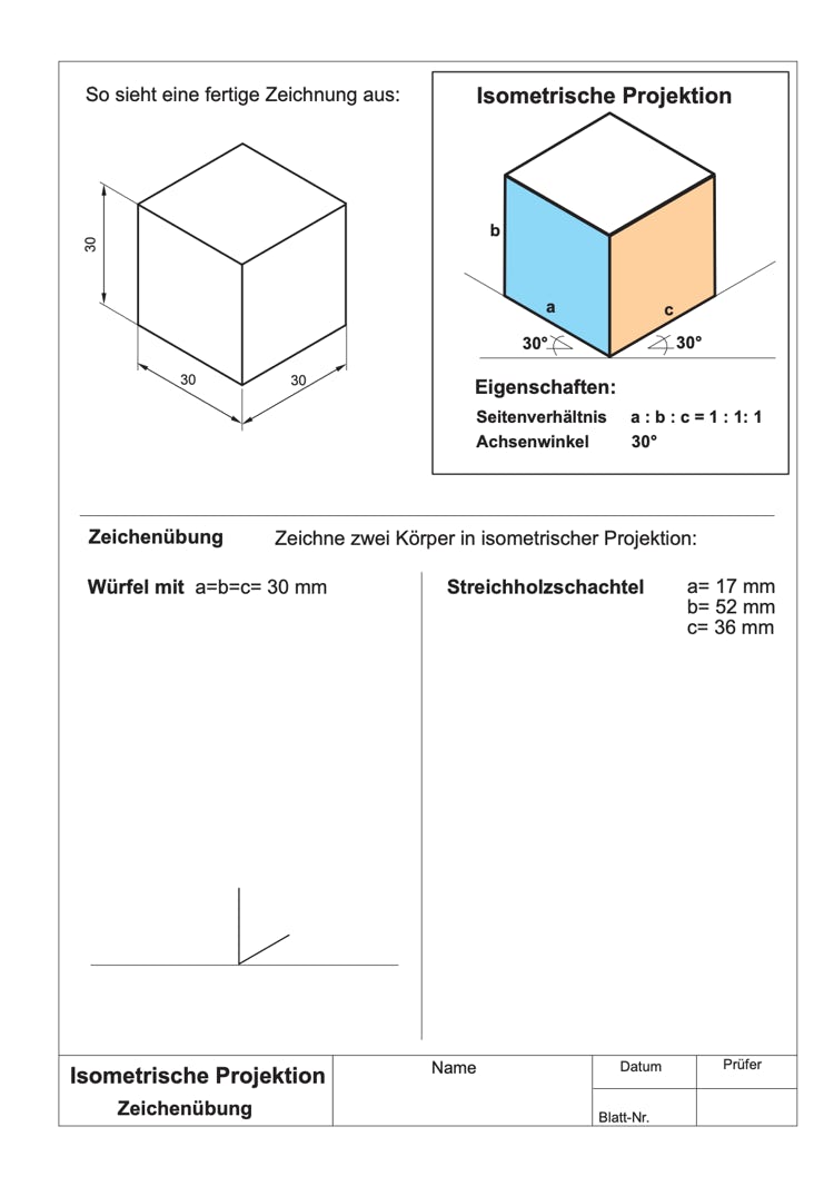 Arbeitsblatt Zeichen&uuml;bung Isometrie
