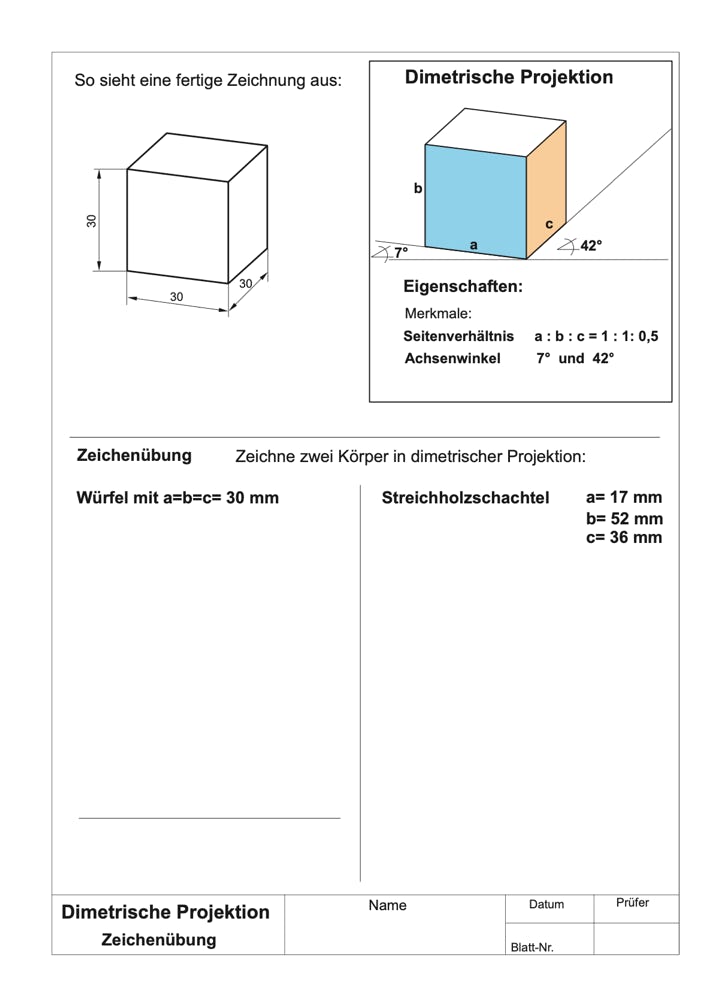 Arbeitsblatt Dimetrische Darstellung von K&ouml;rpern