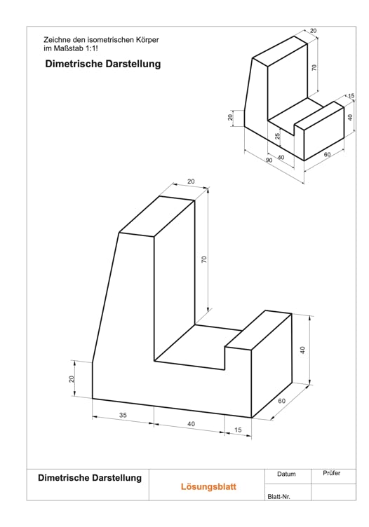 L&ouml;sung Arbeitsblatt Dimetrische Darstellung von K&ouml;rpern