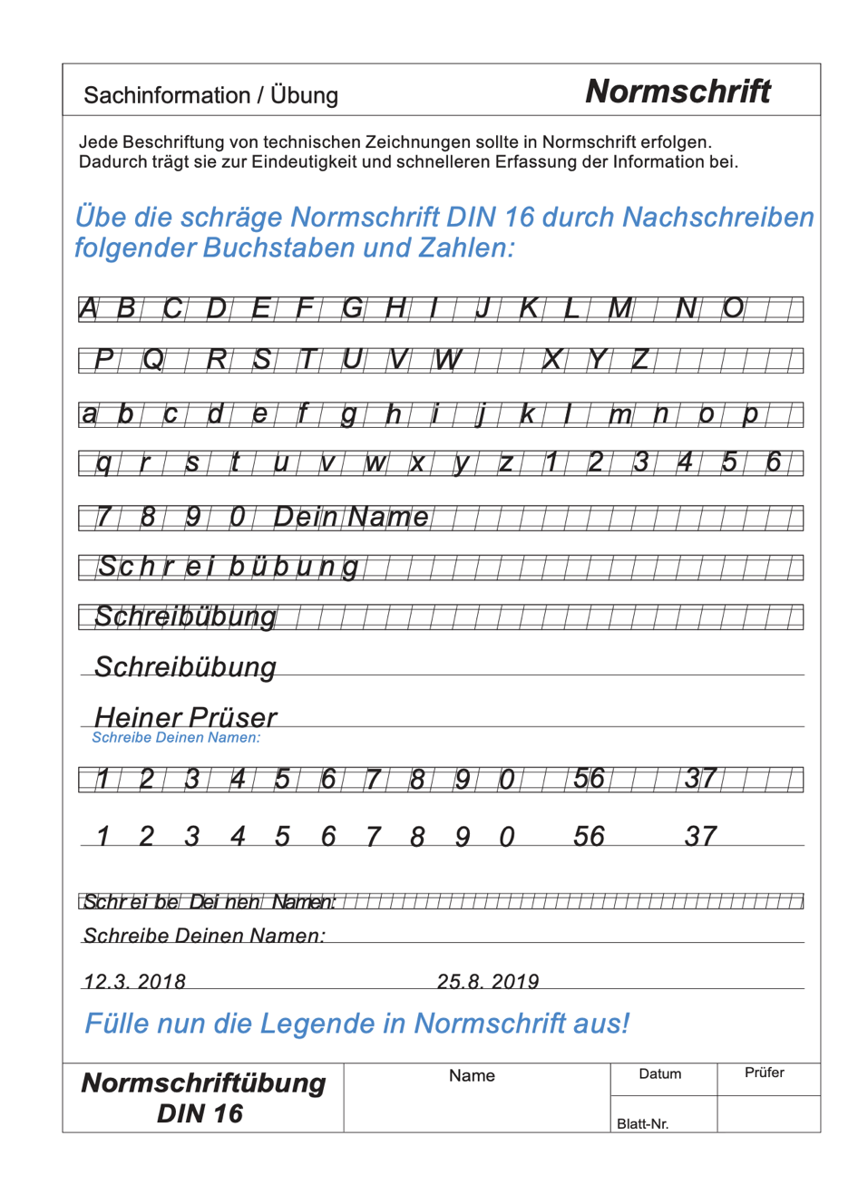 Normschrift Übung