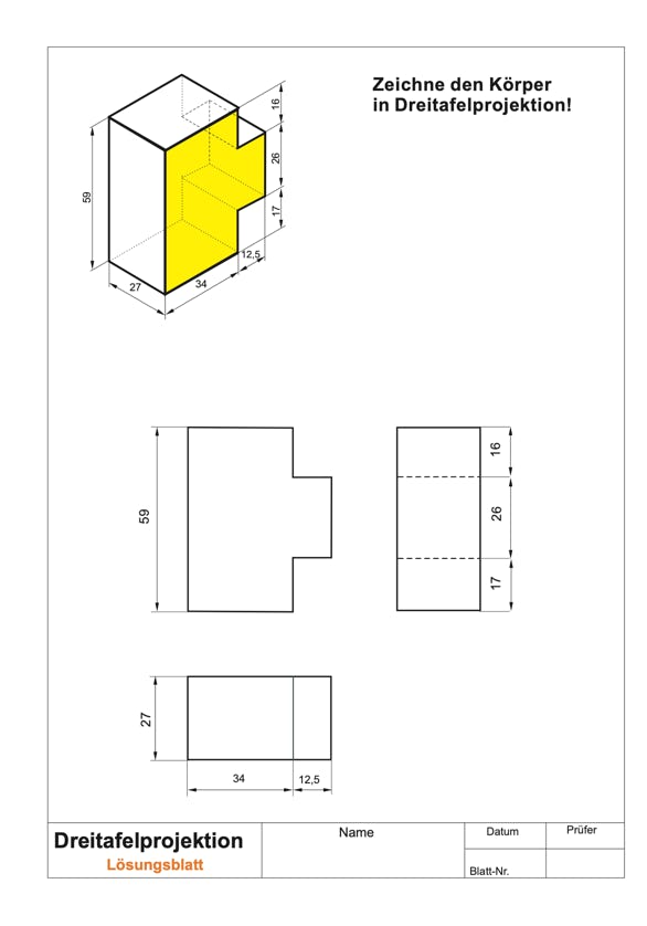 Lösung Zeichenübung 3-Tafel-Projektion