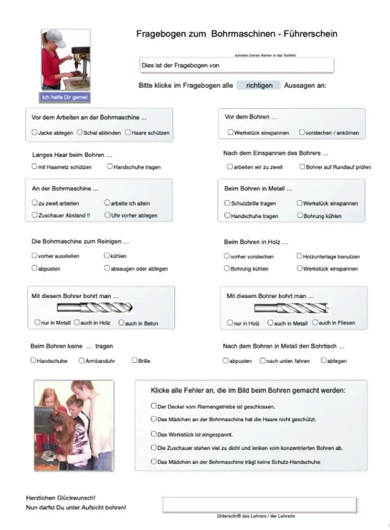 Fragebogen zum Bohrmaschinen-Führerschein